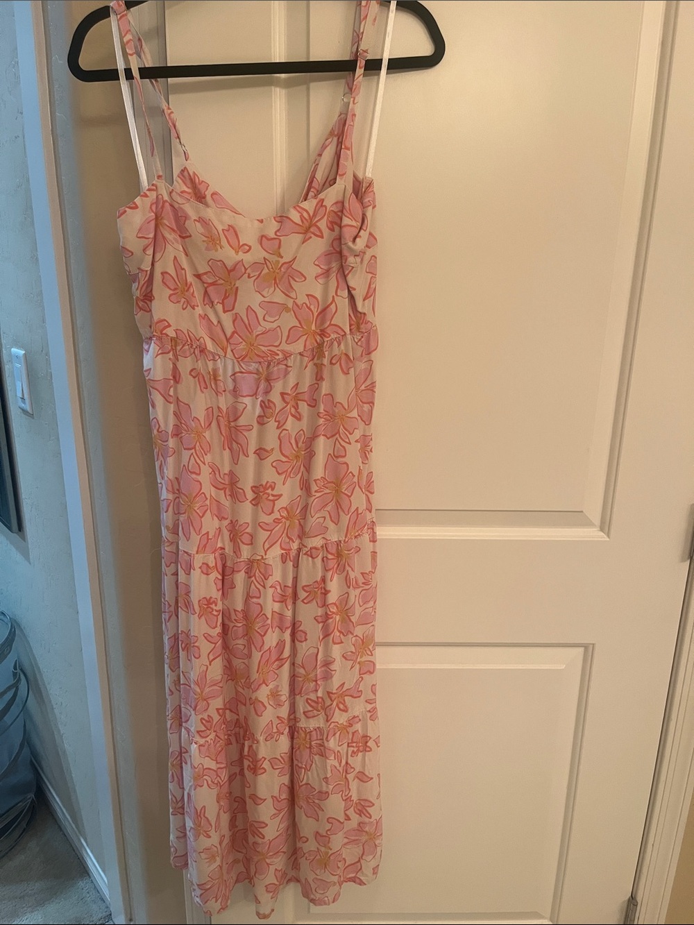 Sleeveless Floral Spaghetti-Strap Slip Dress in Pink & Cream